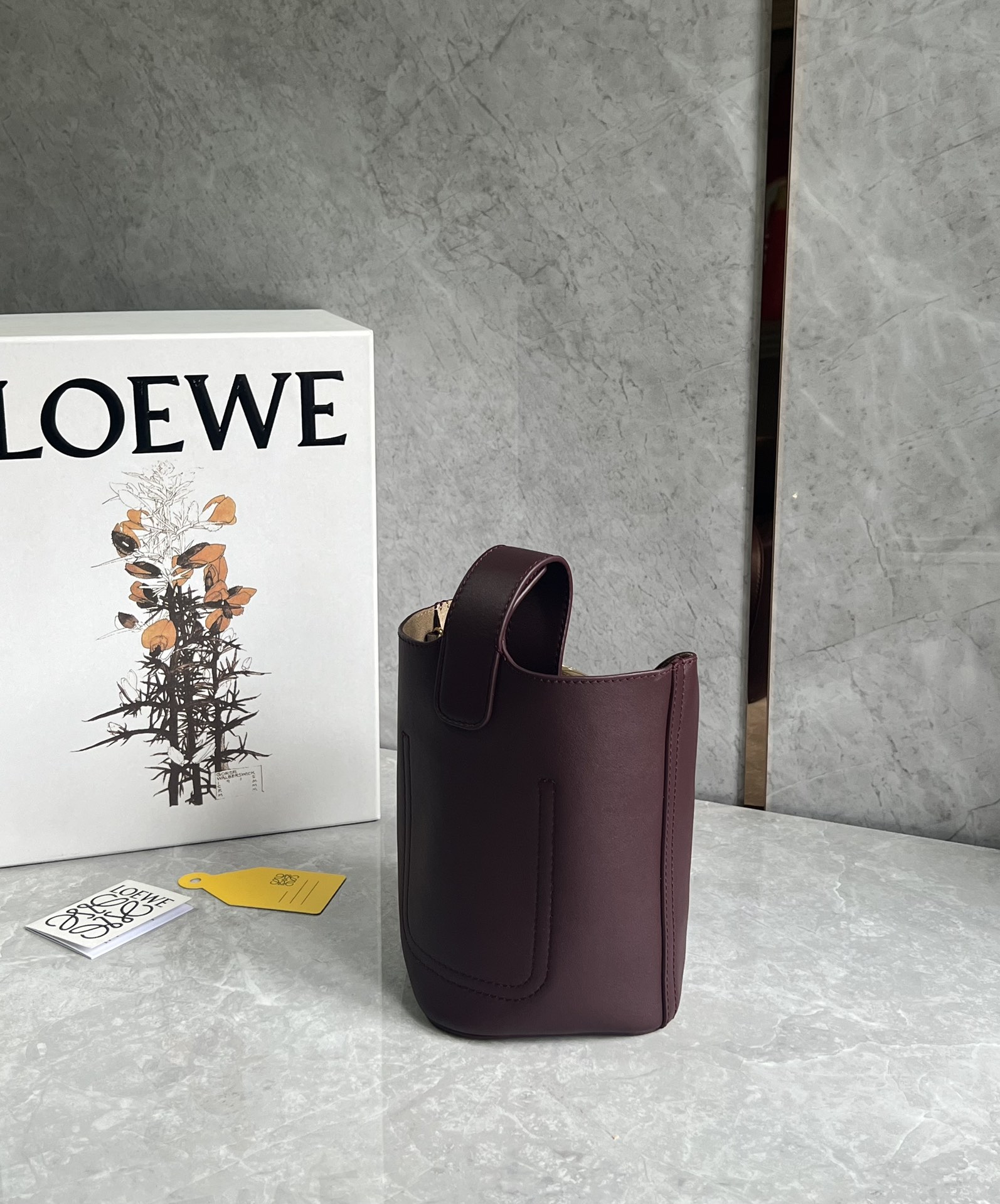 Loewe Mini Pebble Bucket in Mellow Calfskin Dark Purple